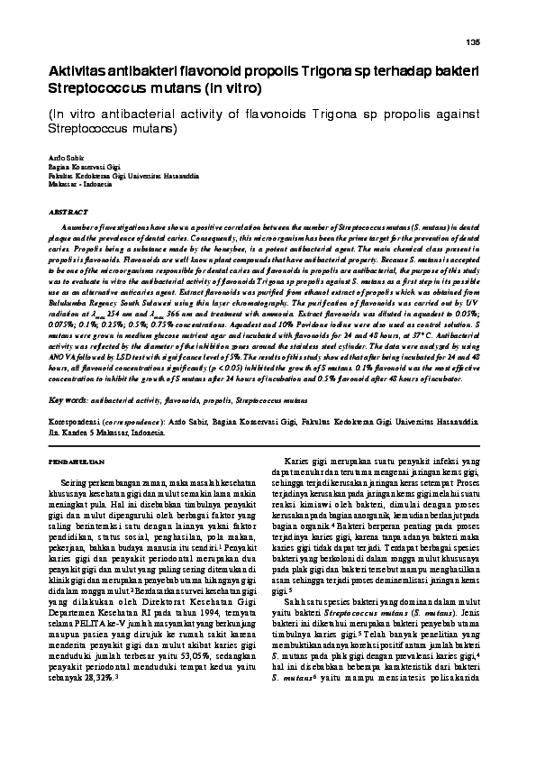 (PDF) Aktivitas antibakteri flavonoid propolis Trigona sp terhadap