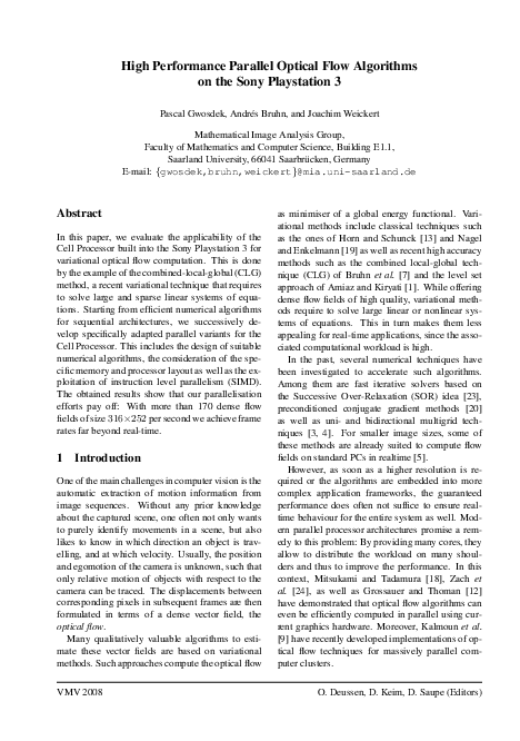 (PDF) High performance parallel optical flow algorithms on the Sony ...