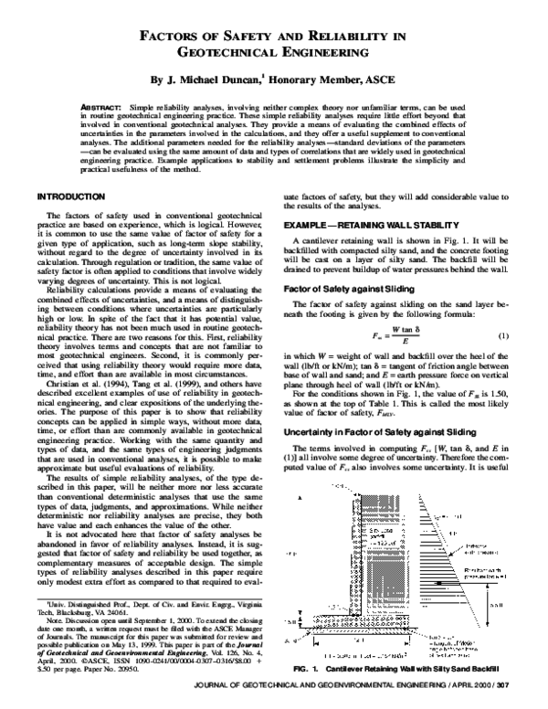 (PDF) Factors of safety and reliability in geotechnical engineering