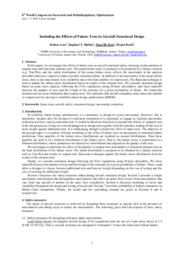 (PDF) Including the effects of future tests in aircraft structural design
