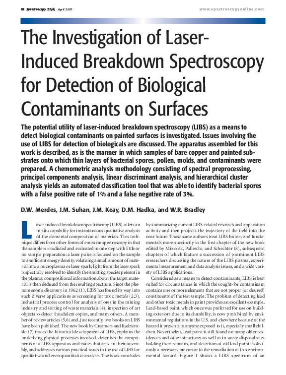 (PDF) The investigation of laserinduced breakdown spectroscopy for