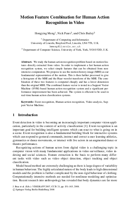 (PDF) Motion feature combination for human action recognition in video