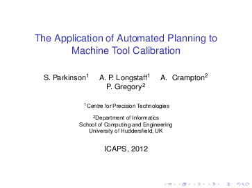 (PDF) The application of automated planning to machine tool calibration