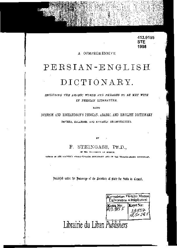 (PDF) STEINGASS F. PersianEnglisch Dictionary İlteriş H. Kutlu