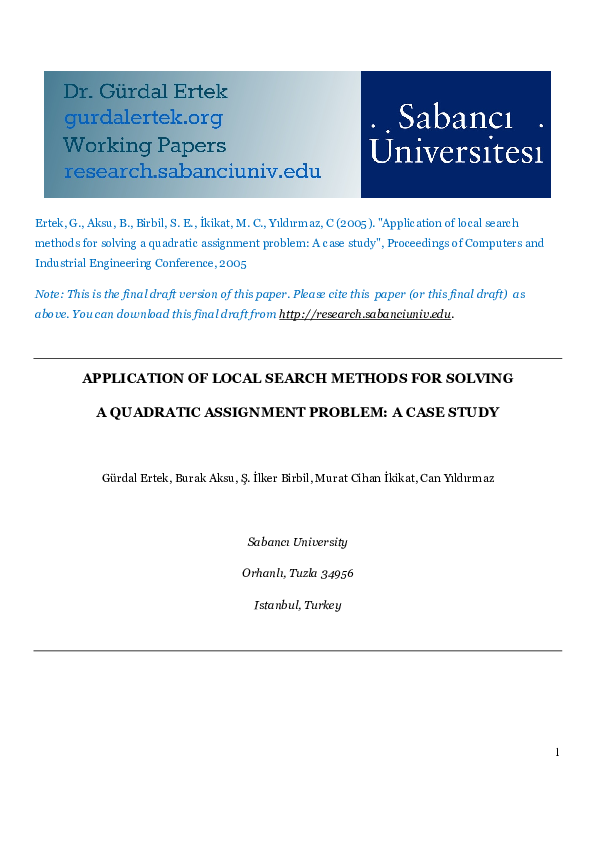 (PDF) Application Of Local Search Methods For Solving A Quadratic ...