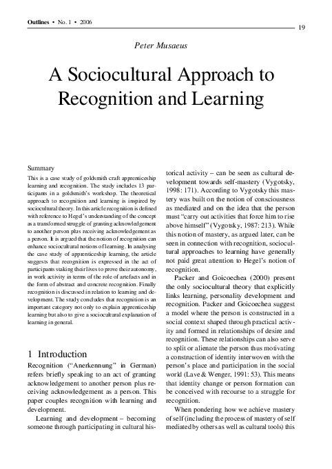 (PDF) A sociocultural approach to recognition and learning