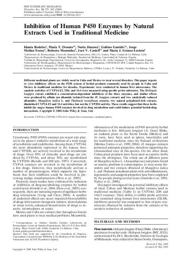 (PDF) Inhibition of human P450 enzymes by natural extracts used in ...