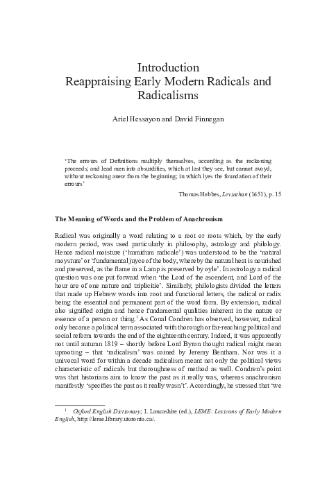 Reappraising Early Modern Radicals and Radicalisms