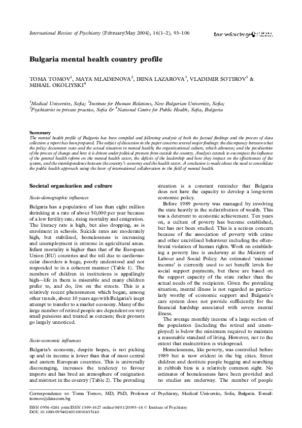 (PDF) Bulgaria mental health country profile