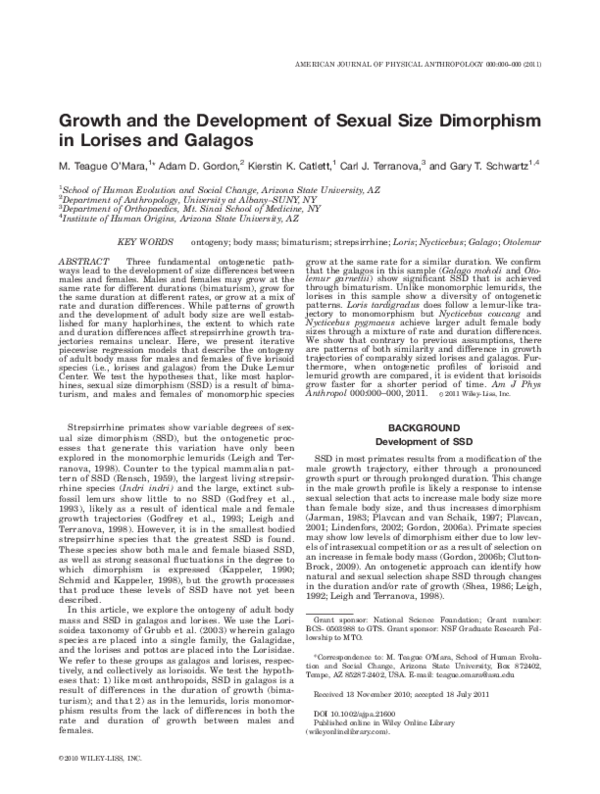 (PDF) Growth and the Development of Sexual Size Dimorphism in Lorises ...