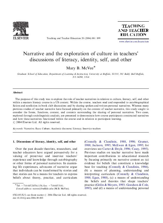 (PDF) Narrative and the exploration of culture in teachers’ discussions ...