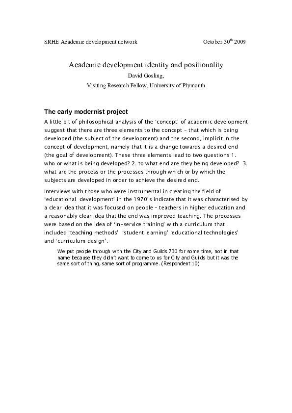 (PDF) Academic development identity and positionality