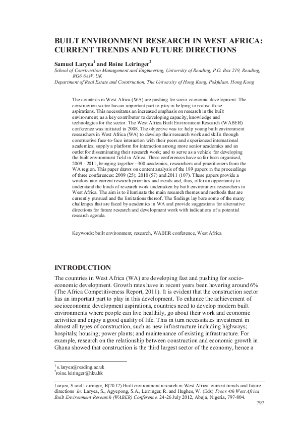(PDF) Built environment research in West Africa: Current trends and ...