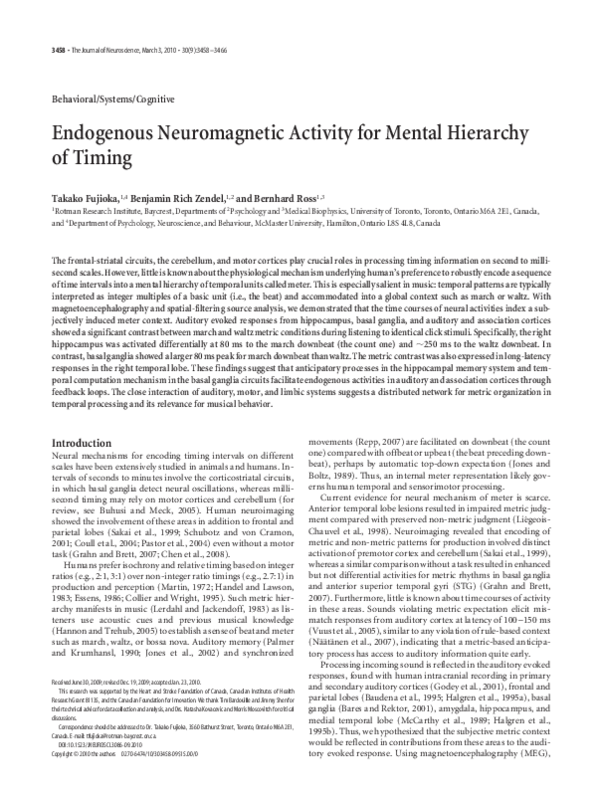 (PDF) Endogenous neuromagnetic activity for mental hierarchy of timing