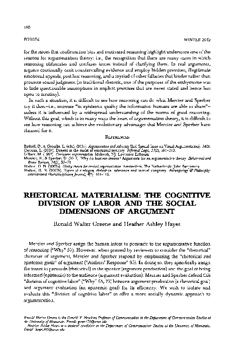 (PDF) Rhetorical Materialism: The Cognitive Division of Labor and the ...