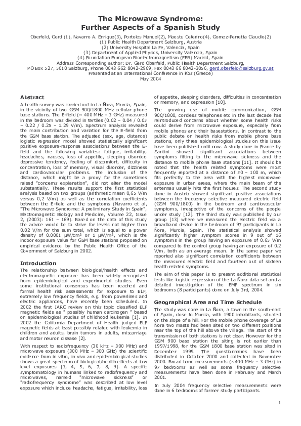 (PDF) The microwave syndromefurther aspects of a Spanish study