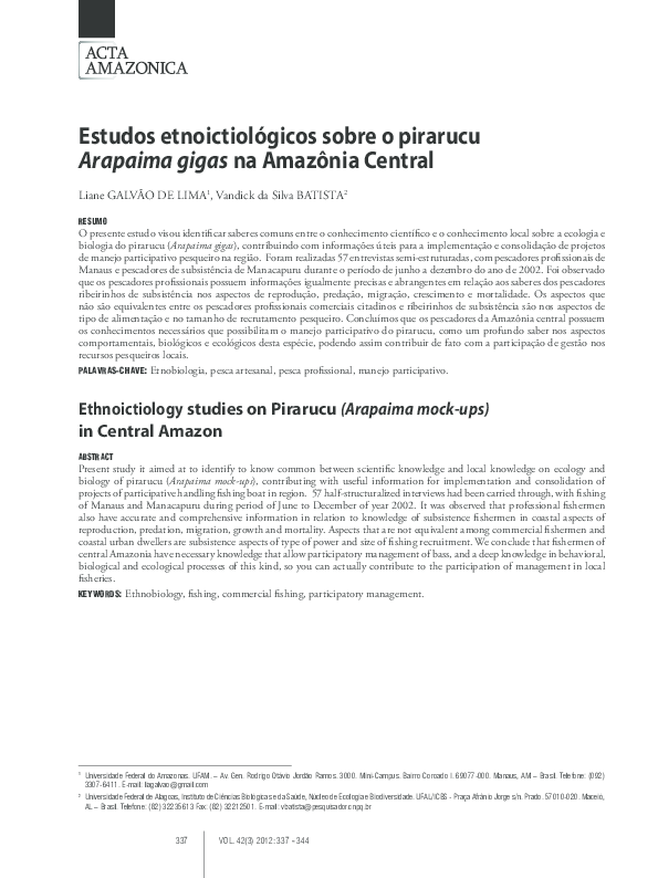  PDF Estudos Etnoictiol gicos Sobre O Pirarucu Arapaima Gigasna 