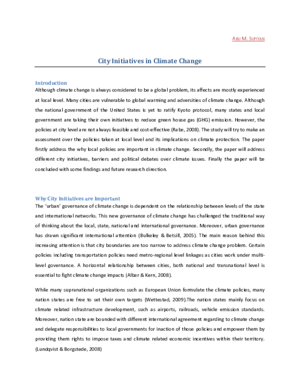(PDF) City Initiatives in Climate Change