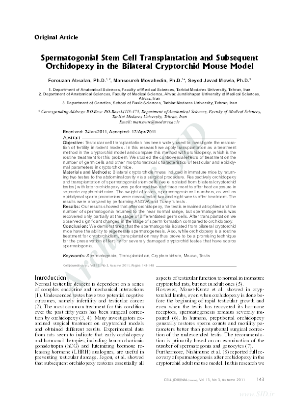 (PDF) Spermatogonial Stem Cell Transplantation and Subsequent ...