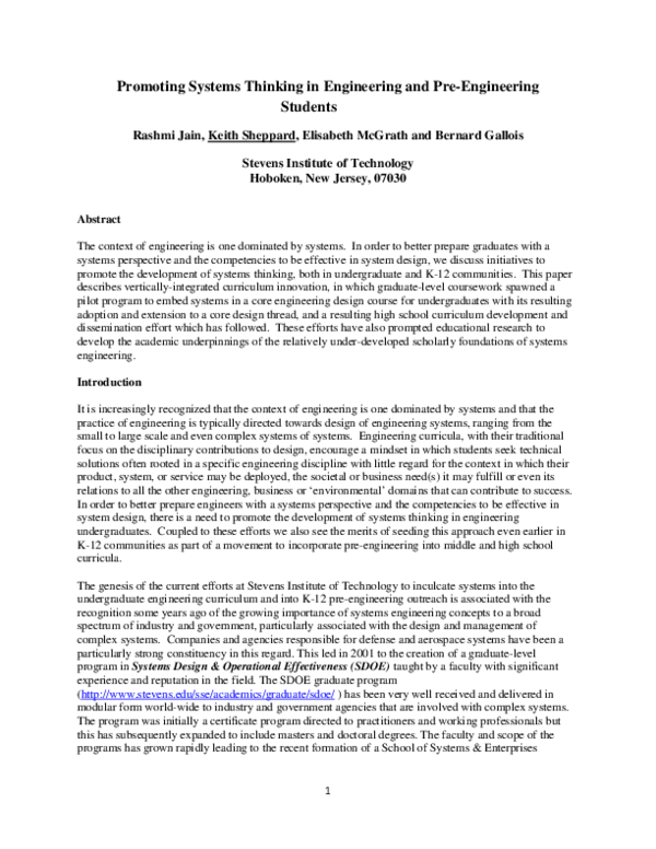 (PDF) Promoting systems thinking in engineering and pre-engineering ...