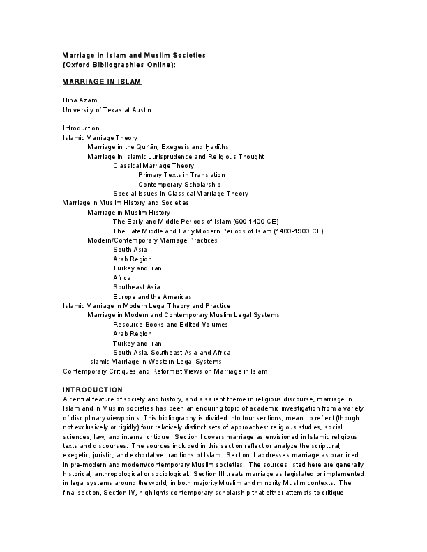 (PDF) Annotated Bib, "Marriage," Oxford Bibliographies Online (accepted