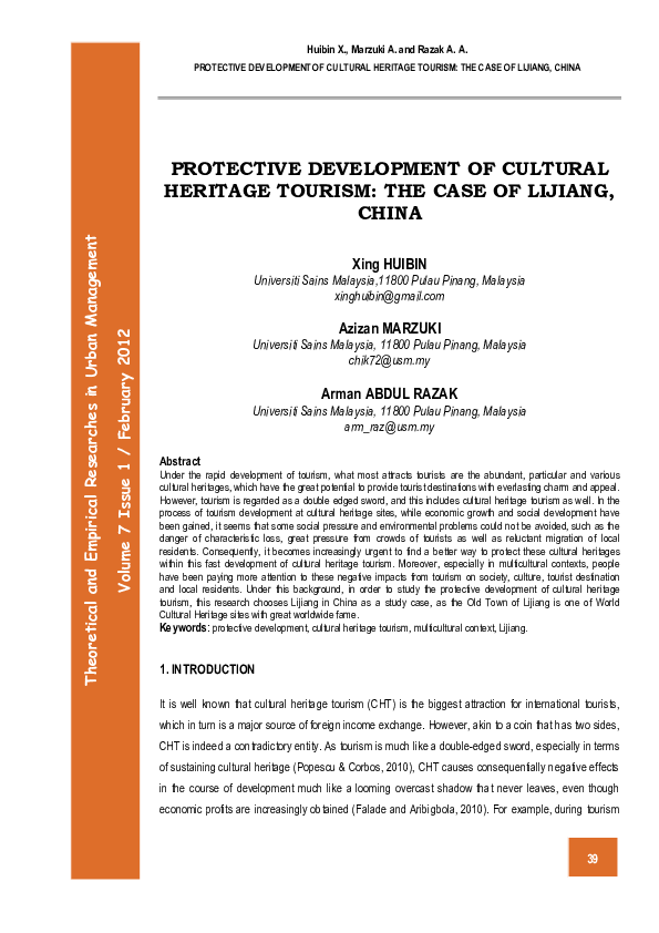 (PDF) Protective Development Of Cultural Heritage Tourism: The Case Of ...