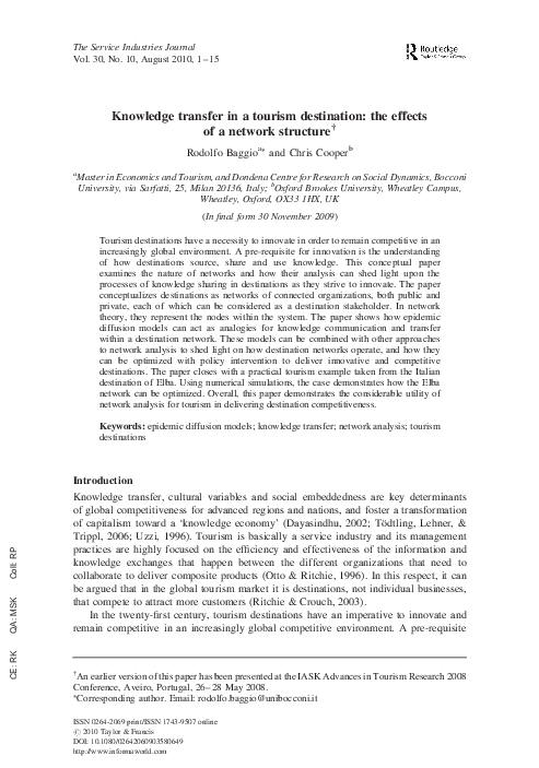 (PDF) Knowledge transfer in a tourism destination: the effects of a ...