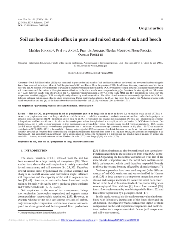 (PDF) Soil carbon dioxide efflux in pure and mixed stands of oak and beech