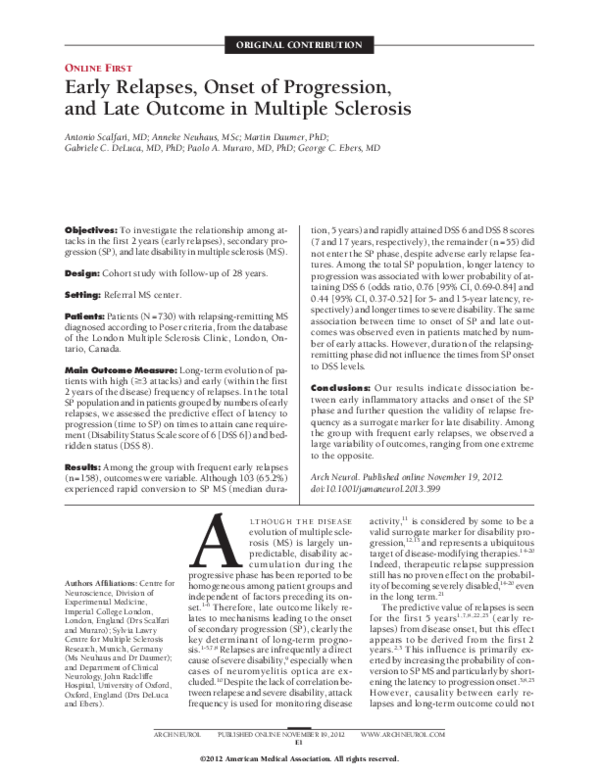 (PDF) Early Relapses, Onset of Progression, and Late Outcome in ...