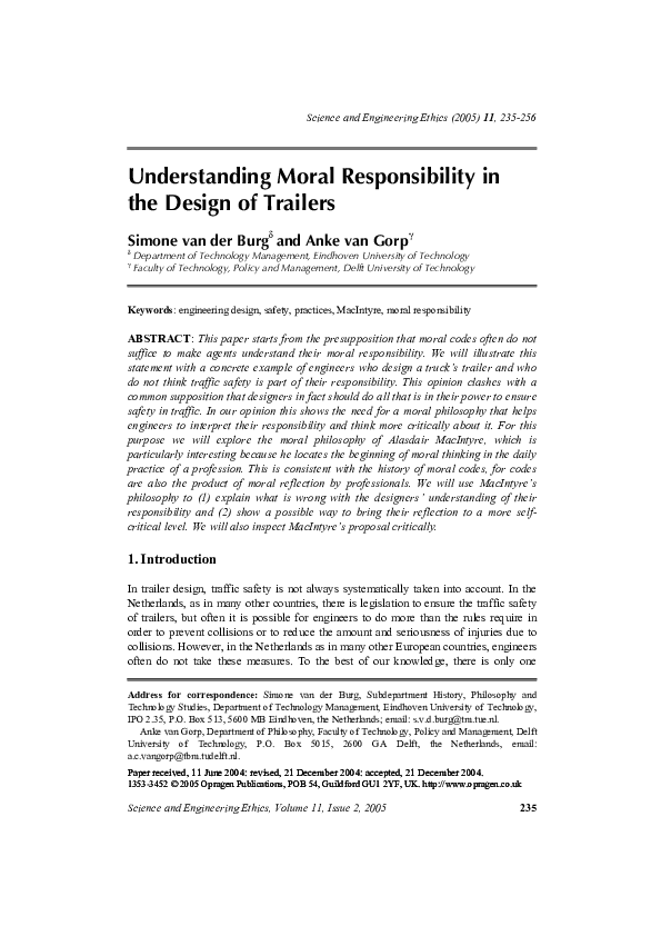  PDF Understanding Moral Responsibility In The Design Of Trailers 