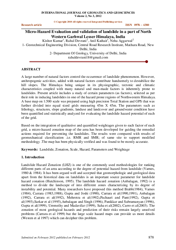 (PDF) Micro-Hazard Evaluation and validation of landslide in a part of ...