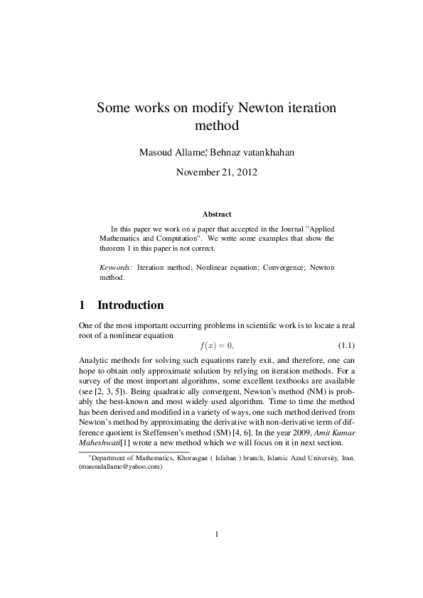 (PDF) Some works on modify Newton iteration method