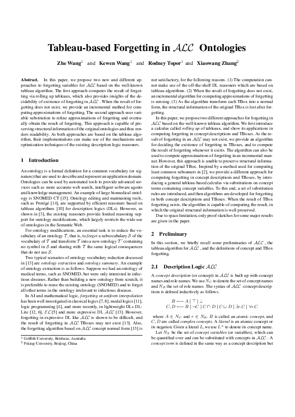 (PDF) Tableau-based Forgetting in ALC Ontologies