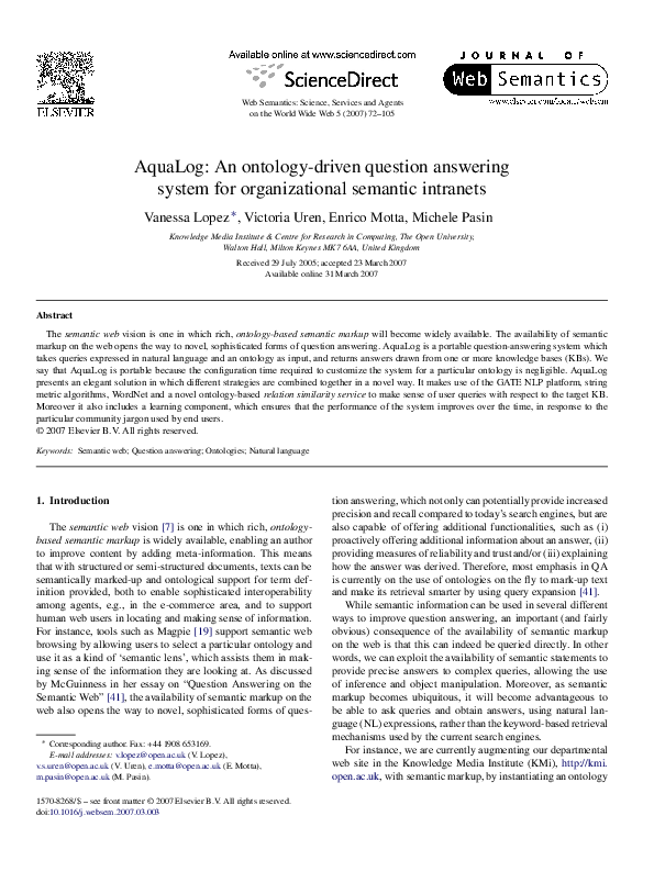 (PDF) AquaLog: An ontology-driven question answering system for ...