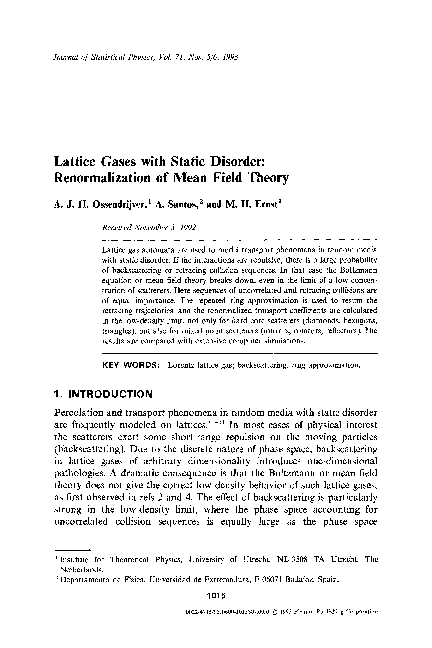 1993 Lattice Gases With Static Disorder Renormalization Of Mean Field 