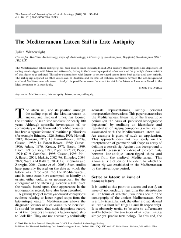 The Mediterranean Lateen Sail in Late Antiquity
