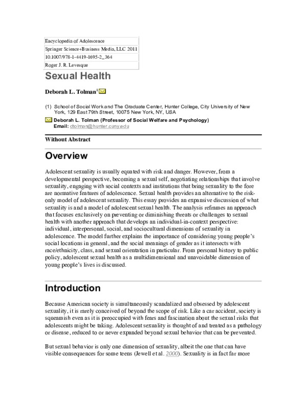 Sexual Health Entry- Encyclopedia of Adolescence