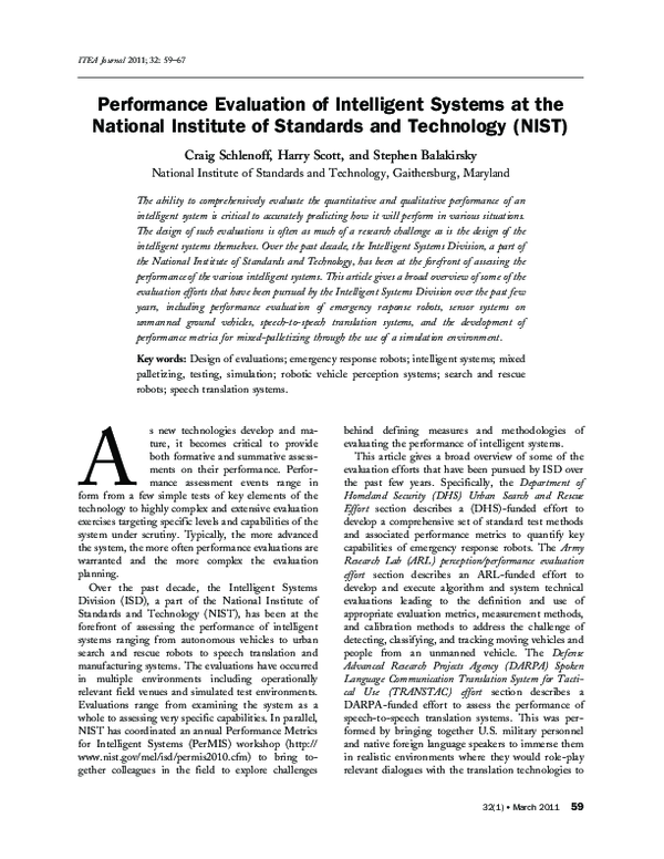 (PDF) Performance Evaluation of Intelligent Systems at the National ...