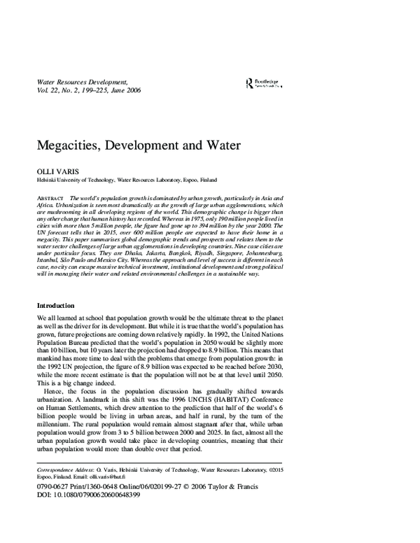 (PDF) Megacities, development and water