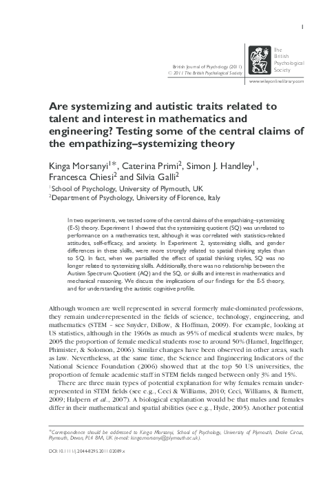 (PDF) Are systemizing and autistic traits related to talent and ...