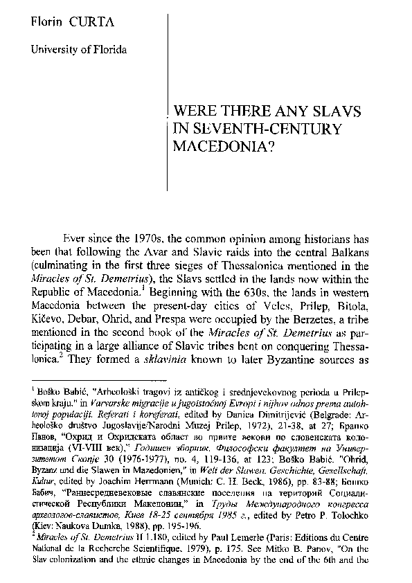 First page of “Were there any Slavs in seventh-century Macedonia?”