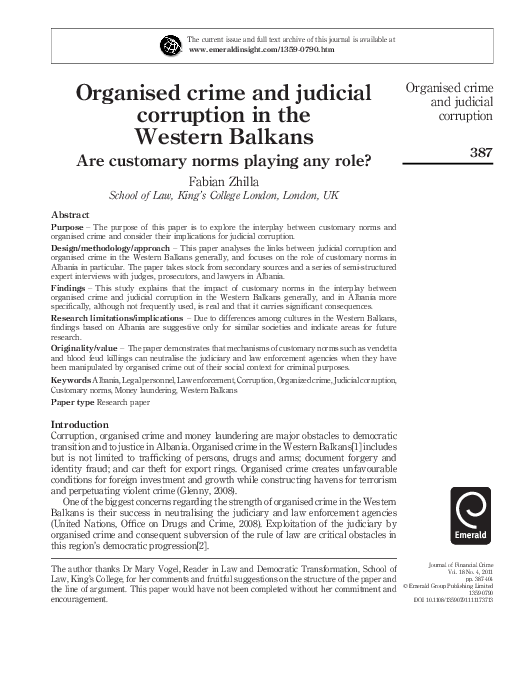 (PDF) Organised crime and judicial corruption in the Western Balkans ...