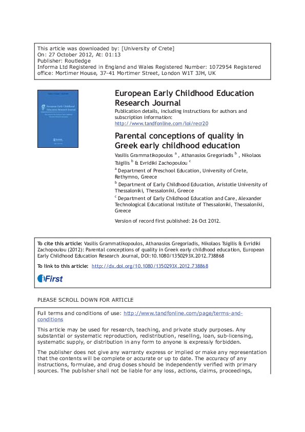(PDF) Parental conceptions of quality in Greek early childhood education