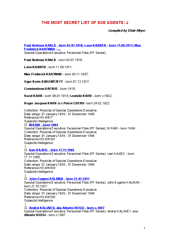 (DOC) THE MOST SECRET LIST OF SOE AGENTS K