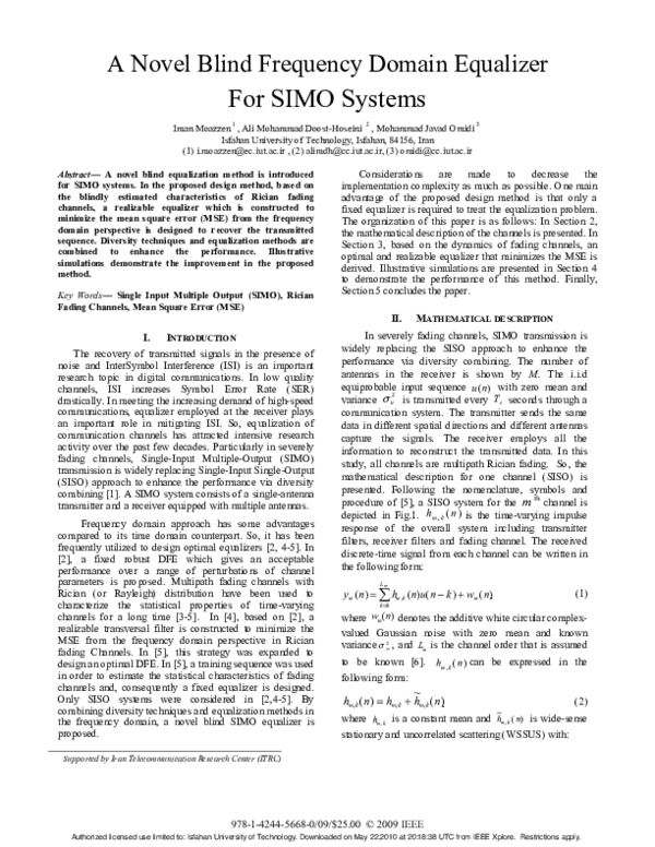 (PDF) A novel blind frequency domain equalizer for SIMO systems