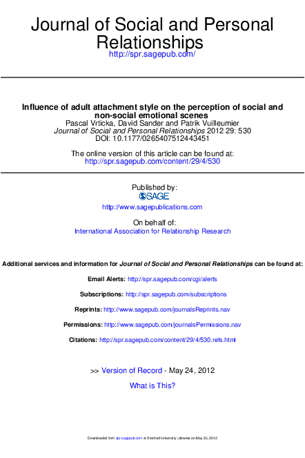 (PDF) Influence of Adult Attachment Style on the Perception of Social ...