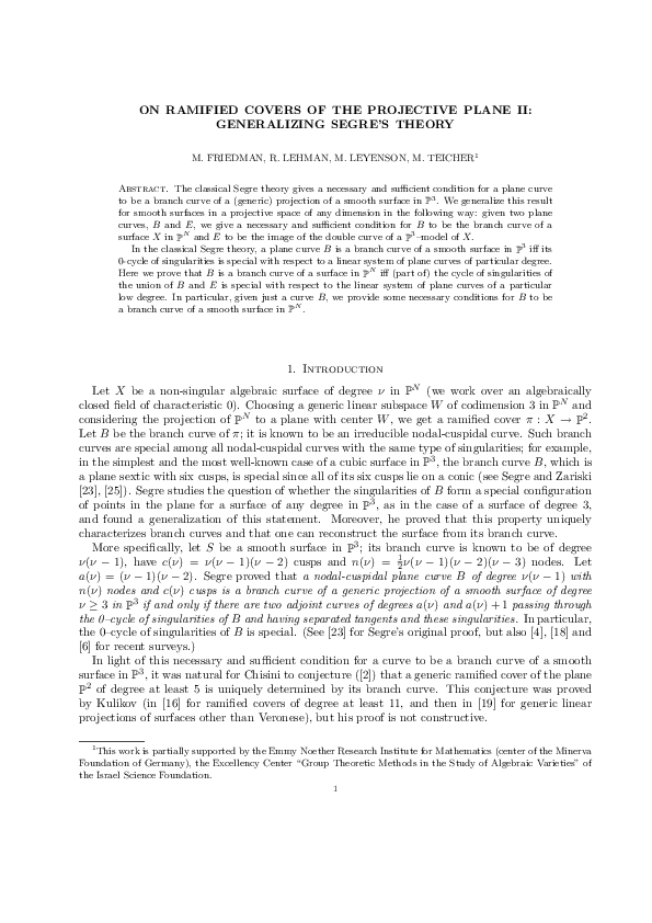 (PDF) On ramified covers of the projective plane II: Generalizing Segre ...