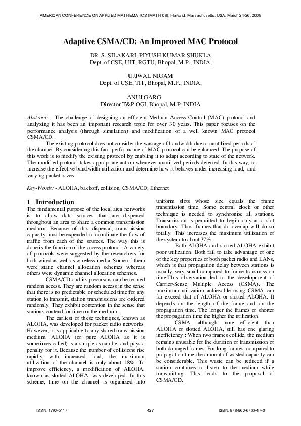 (PDF) Adaptive CSMA/CD: an improved MAC protocol