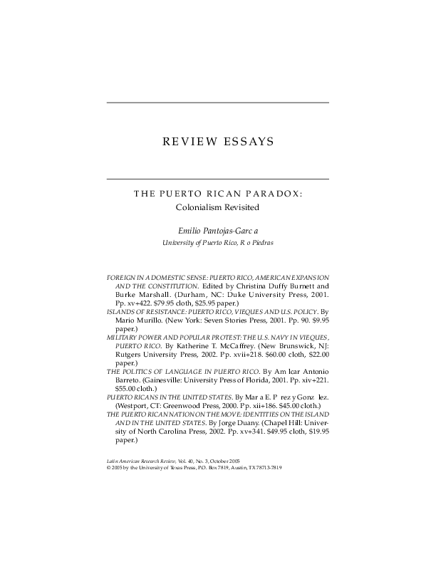 Pdf The Puerto Rican Paradox Colonialism Revisited