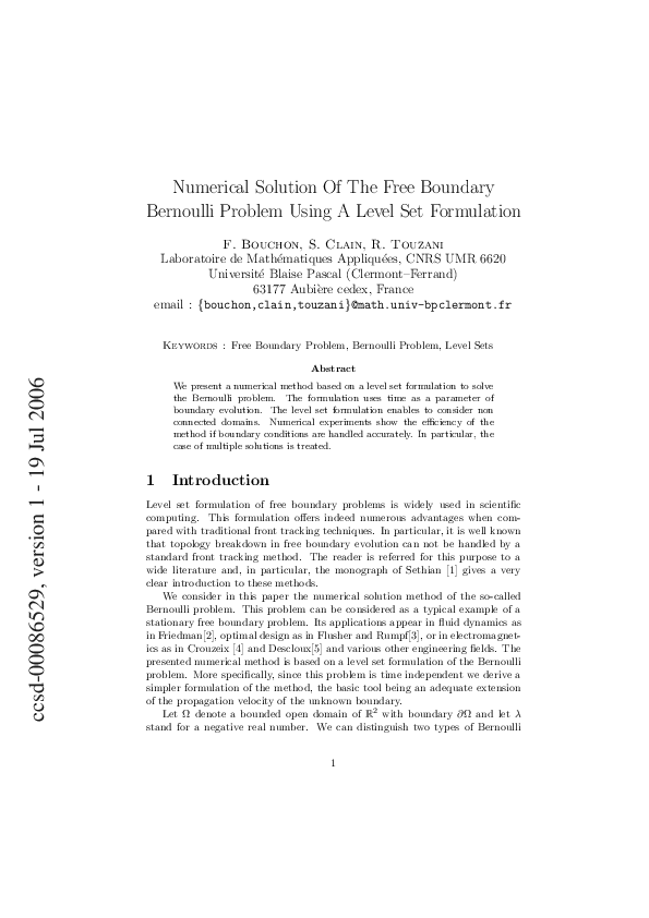 (PDF) Numerical solution of the free boundary Bernoulli problem using a ...